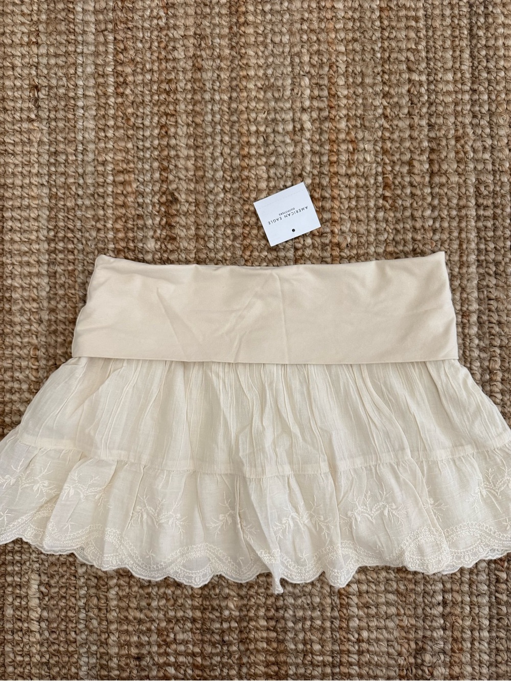 American Eagle Outfitters Cream Tiered Lace Mini Skort